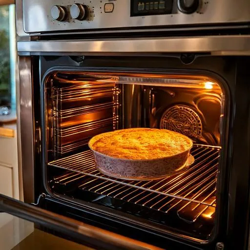 Lemon Cream Cheese Coffee Cake baking in the oven, golden edges forming for a perfect coffee cake