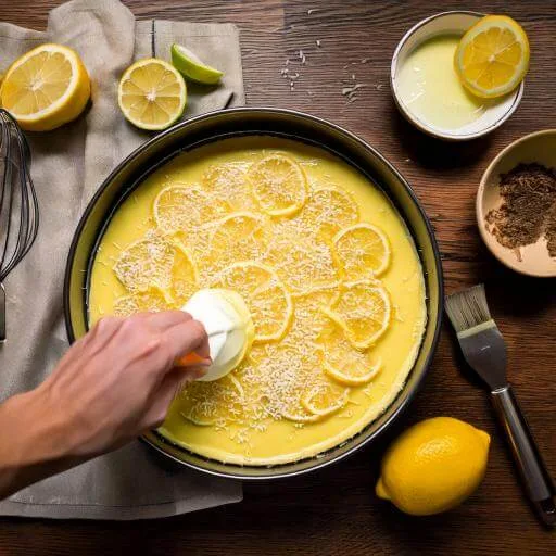 Assembling the Lemon Cream Cheese Coffee Cake in a springform pan with layers of batter and cream cheese filling