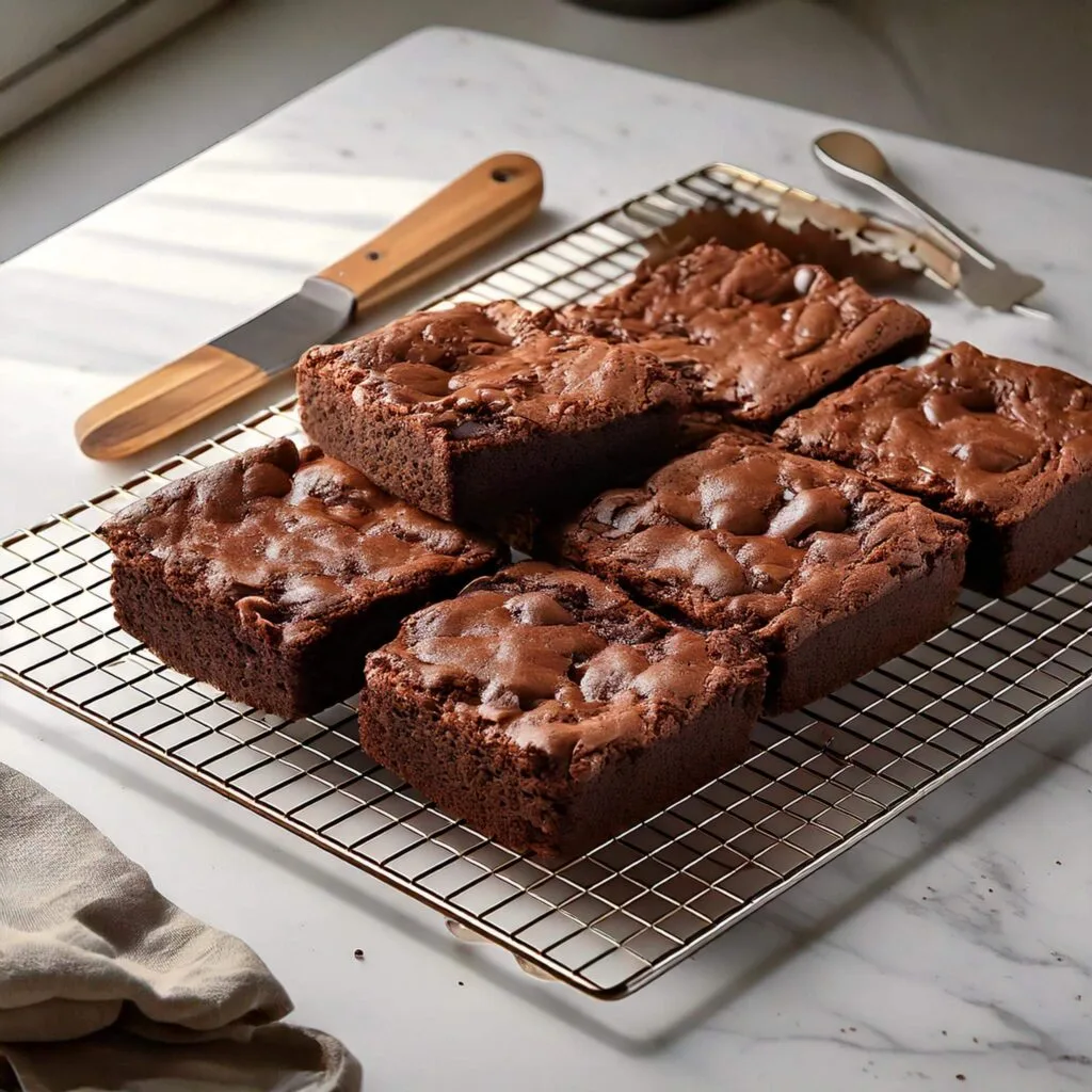 Freshly baked Nutella brownies cooling on a wire rack