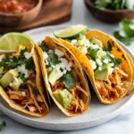 Beautifully presented Slow Cooker Chipotle-Honey Chicken Tacos with lime wedges and queso fresco